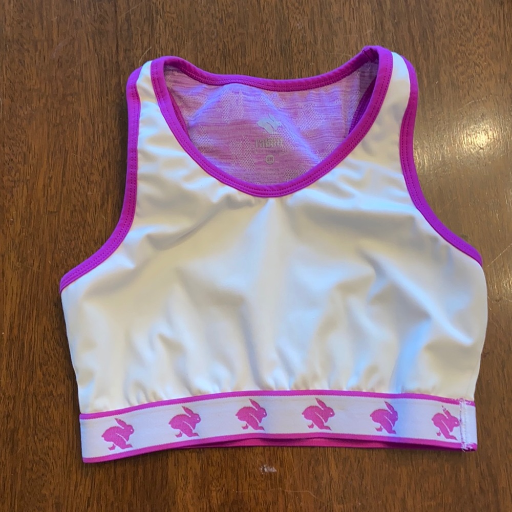 White and Pink Sports Bra